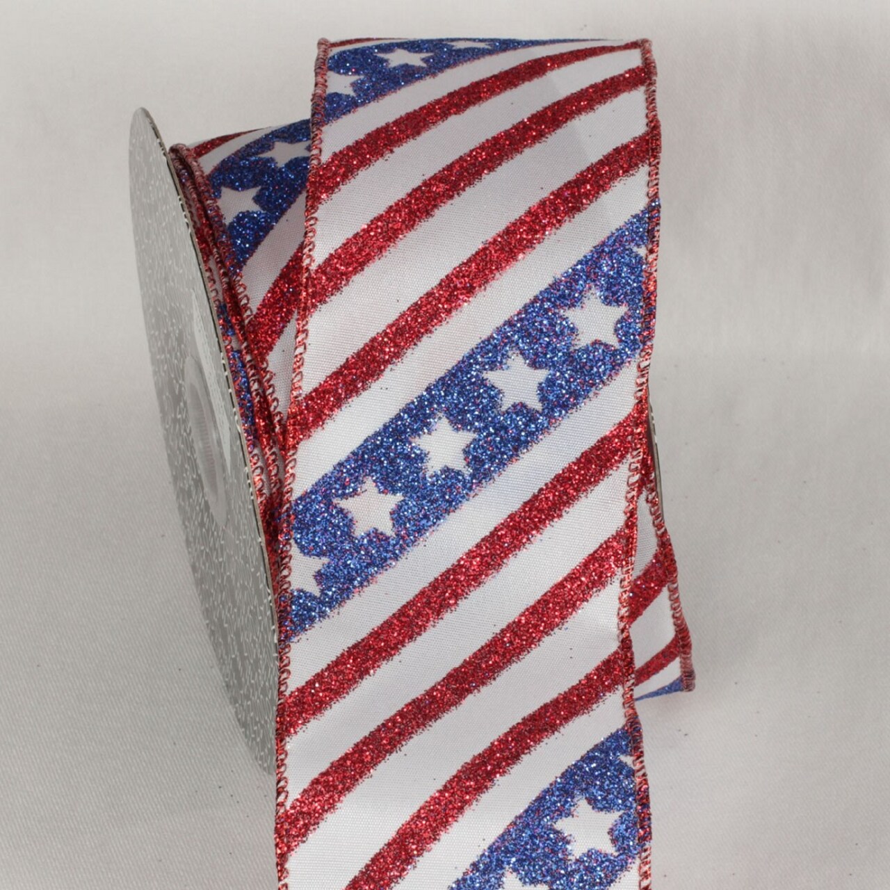The Ribbon People Patriotic Stripes and Stars Wired Craft Ribbon 2.5 x 20 yards